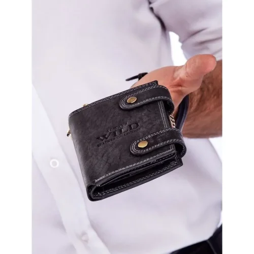 Portfel męski skórzany czarny z podwójnym zapięciem – Always Wild / Black leather men’s wallet with double closure – Always Wild